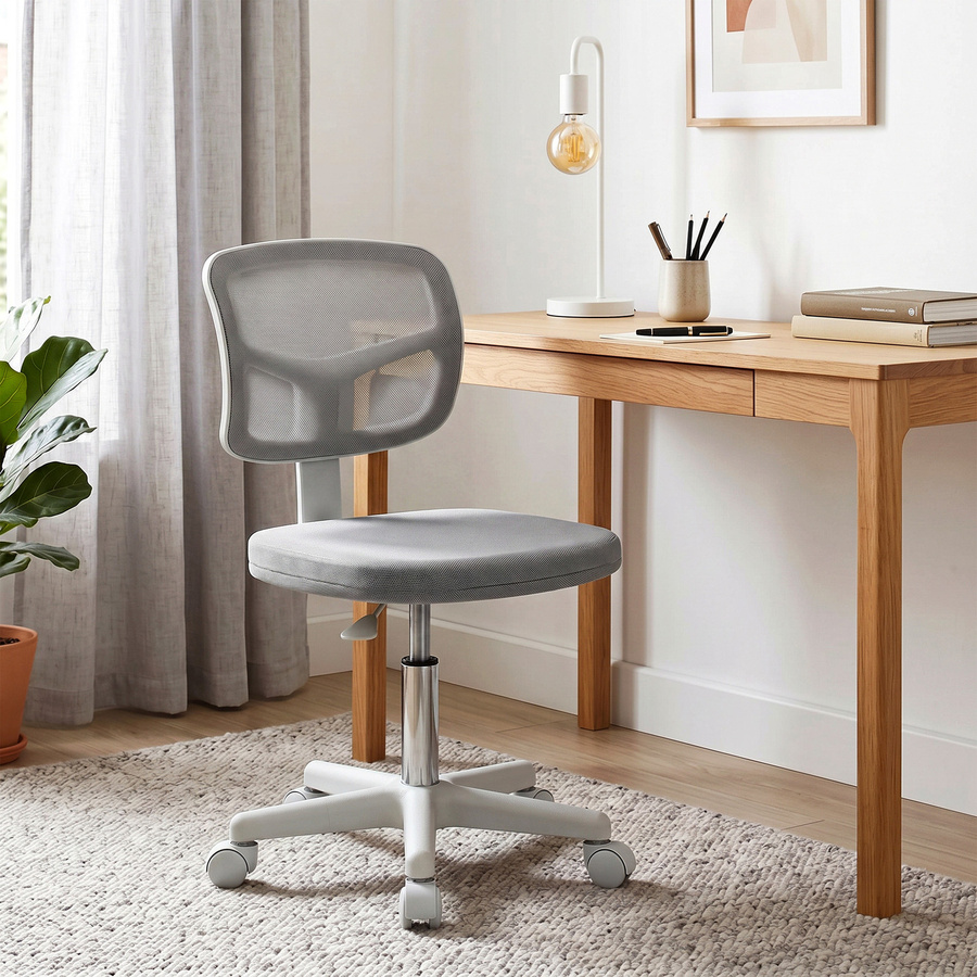Vinsetto Ergonomischer Bürostuhl ohne Armlehnen von Aosom, grauer Drehstuhl mit Netzrückenlehne und Rollen, höhenverstellbar für Home Office und Schlafzimmer - Bild 2