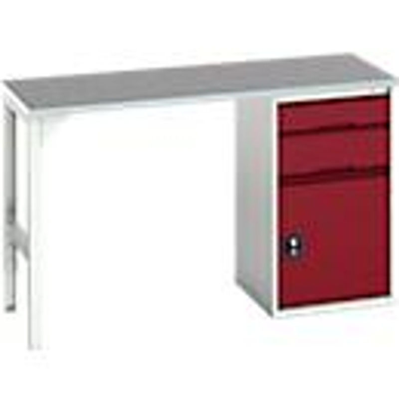 Unterbauwerkbank Bott verso mit Linoleum-Platte, 2 Schubladen, 1 Tür und 1 Ablageboden, Lichtgrau/Purpurrot, B/T/H: 150 x 60 x 93 cm - Bild 2