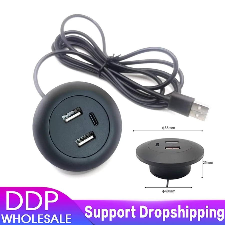 DIXSG USB-Ladebuchse für Schreibtisch mit 2 USB-A und 1 Typ-C Anschluss, 5V 2A, in Schwarz oder Weiß - Bild 5