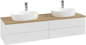 V&B Waschtischunterschrank Antao ohne Frontstruktur in Eiche Honig und Weiß Lackiert, B/T: 160 x 50 cm - Bild 1