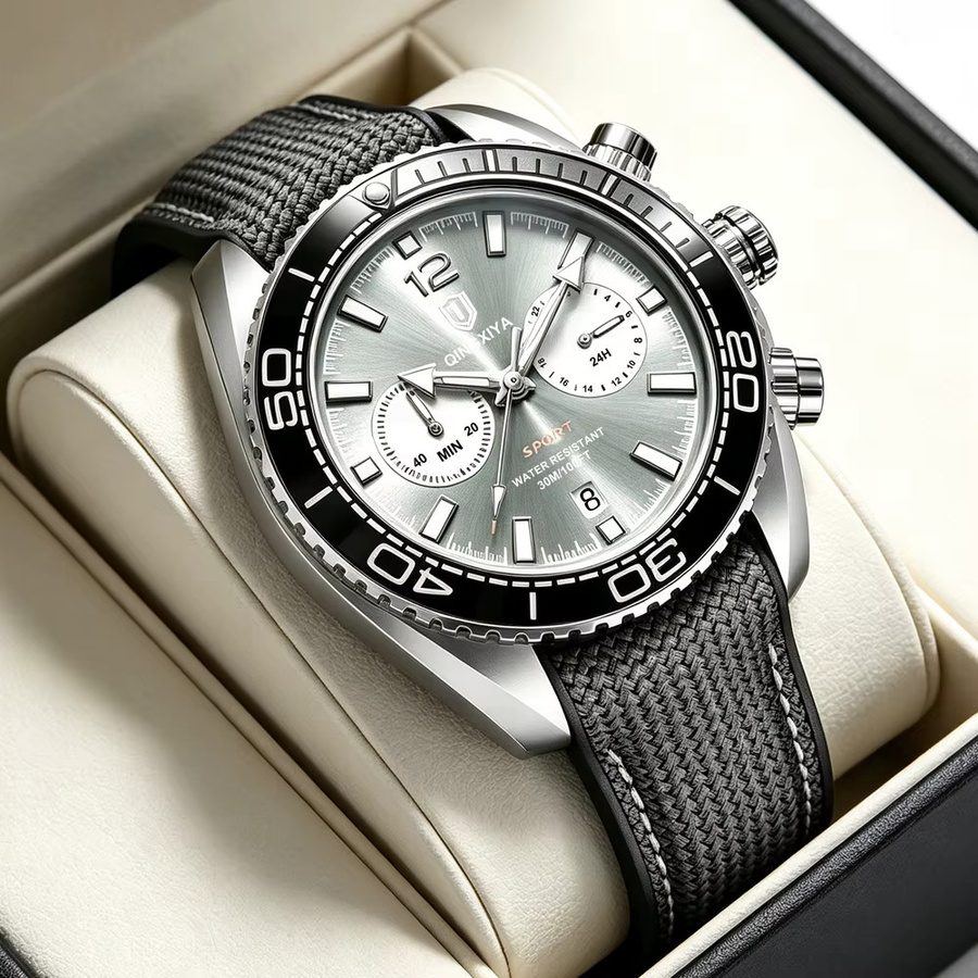 QINGXIYA Armbanduhr Chronograph, Silikonband, Silber, Herren - Bild 2