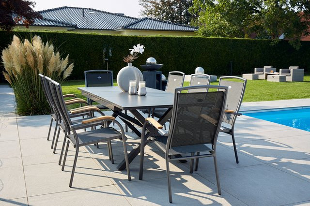 Hartman Xanadu Raffaelo Garten-Essgruppe aus Alu, Teak und Glaskeramik in Xerix/Natur mit 8 Dining Sesseln und ausziehbarer rechteckiger Tischplatte, B/T/H: 160 x 100 cm bis 220 x 100 cm - Bild 1