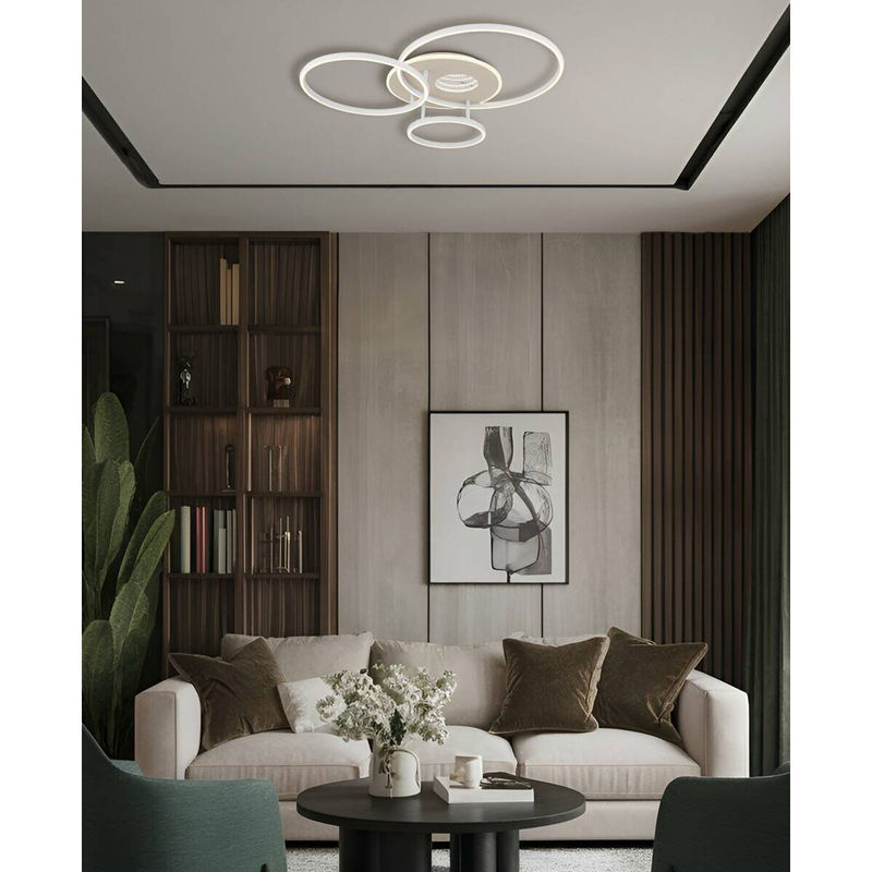 GLOBO Lighting Deckenleuchte INVERTINA in Sand und Weiß, LED-Ring aus Metall und Acryl, dimmbar mit Fernbedienung, B/H/T: 70 x 13 x 80,7 cm - Bild 2