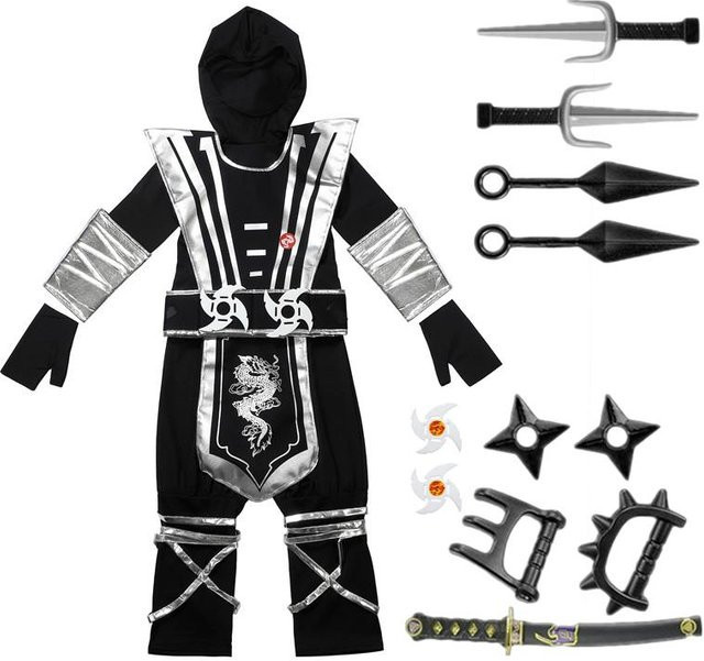 Roter Drachen Ninja Kostüm, Maskierter Krieger, Rot, Schwarz - Bild 1
