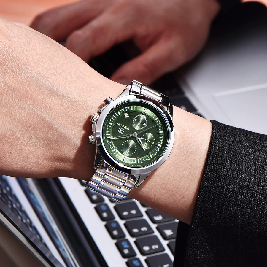 BENYAR Chronograph, Armbanduhr Quarz, Edelstahl, Herren, Grün, Schwarz - Bild 2