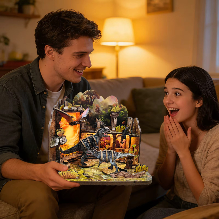 Music Park Dinosaurier-Doomsday-Bücherregal, 3D-Holzpuzzle, mit Beleuchtung - Bild 4