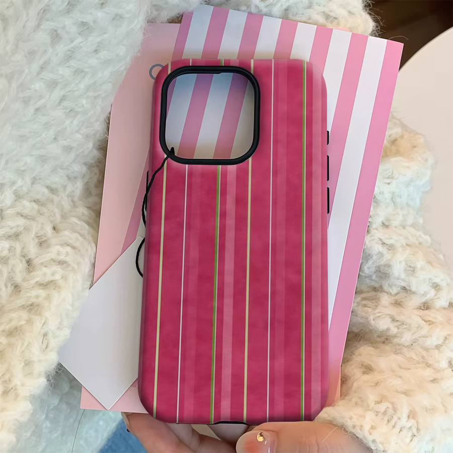 Rosa gestreifte Handyhülle mit doppelschichtiger Rückseite für Apple iPhone 17 16 15 14 13 12 11 Pro Max Plus - Bild 4