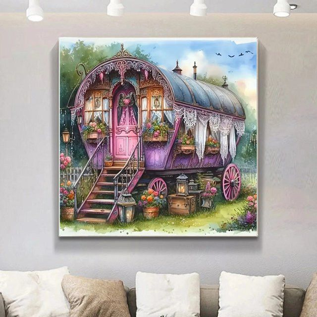 Potdemiel DIY Diamantmalerei Wohnmobil Landschaft als 5D Mosaik-Stickerei Set in Multicolor - Bild 1
