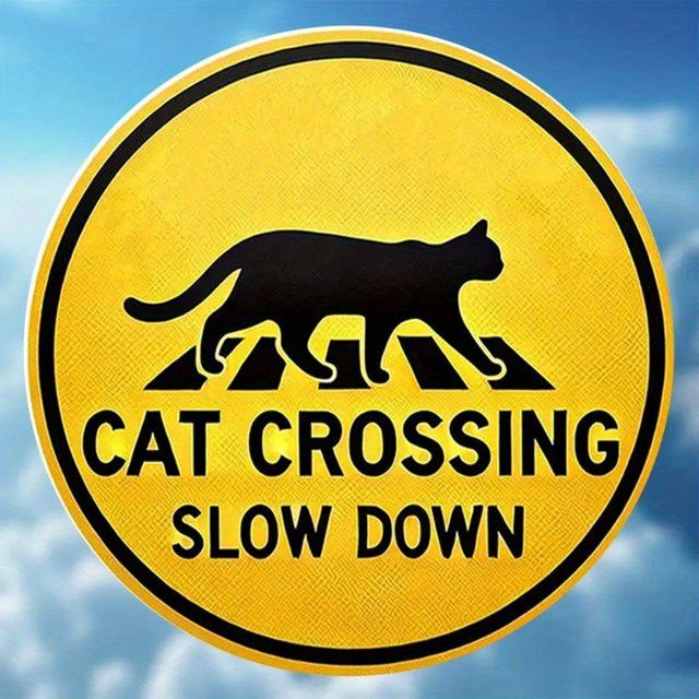 CIFBUY Cat Crossing Slow Down Retro-Metallschild, rundes Eisendekor in Gelb, Durchmesser: 20,3 cm - Bild 1