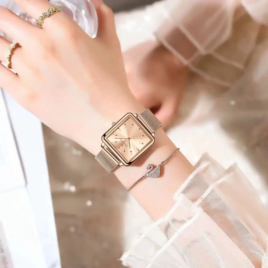 POEDAGAR Armbanduhr, Quarz, Edelstahl, Silber, Damen, eckig - Bild 5