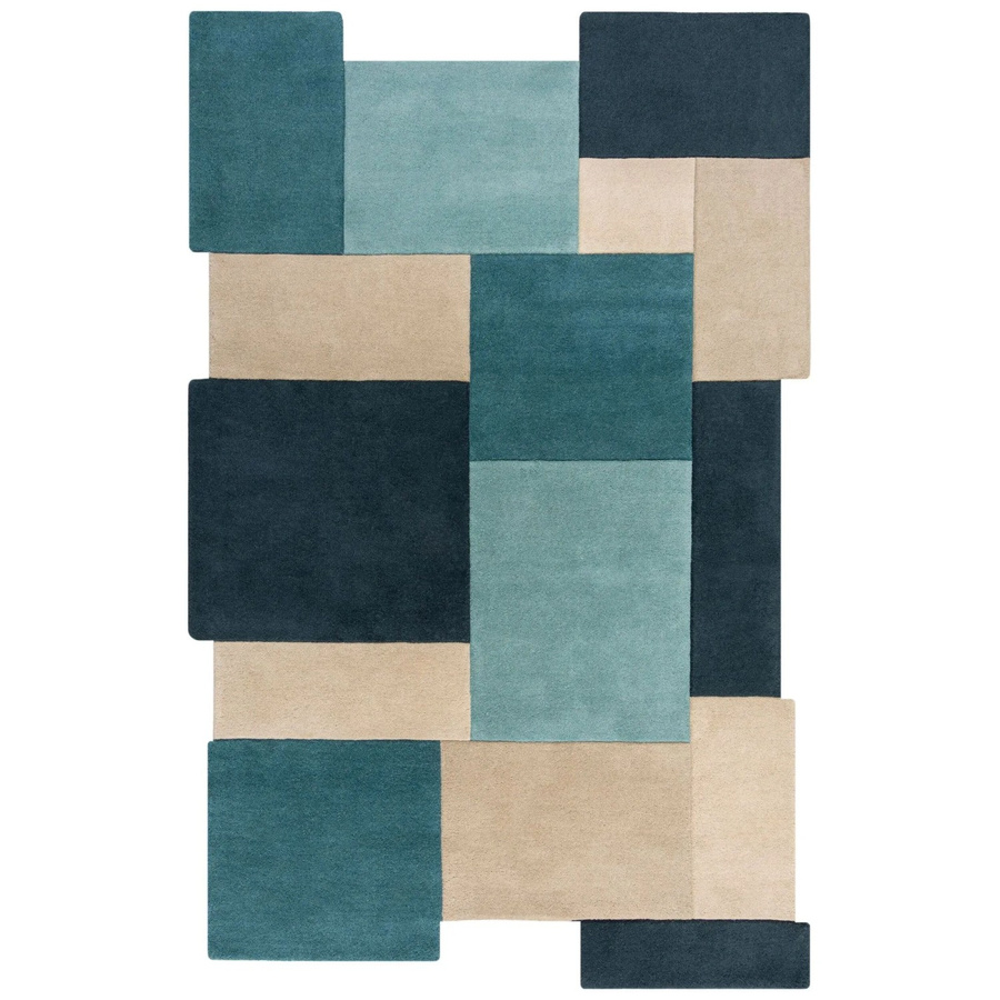 Flair Rugs Wollteppich Collage in Blau-Beige mit abstraktem Design, B/T: 150 x 240 cm - Bild 2