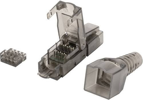 Digitus RJ45 Netzwerk Adapter CAT 6a Ethernet LAN in Schwarz und Transparent mit Schneidklemmsteckverbinder und RJ45-Stecker - Bild 1