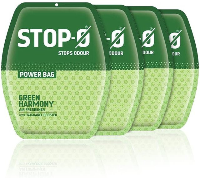 Stop-O Power Badezimmer Lufterfrischer Beutel Grüne Harmonie Duft, 4x 10g Packung - Bild 1