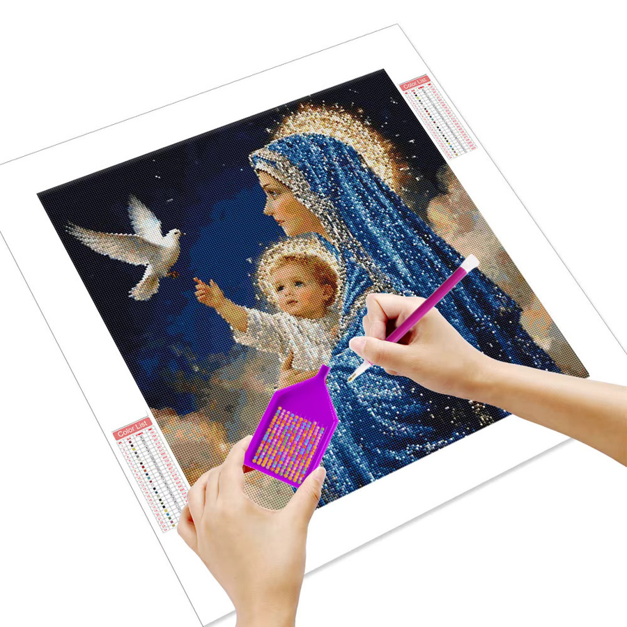 Huacan Diamantmalerei Heilige Mutter Kinder, Diamant-Mosaik Porträt, Religion, Mehrfarbig - Bild 2