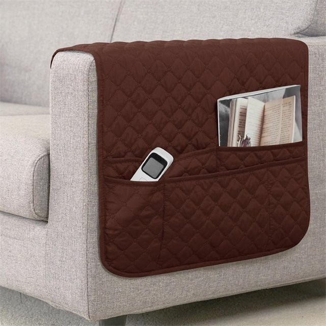 Wasserabweisender Sofa Armlehnenbezug mit Karomuster in Braun, B/H: 50 x 90 cm - Bild 1