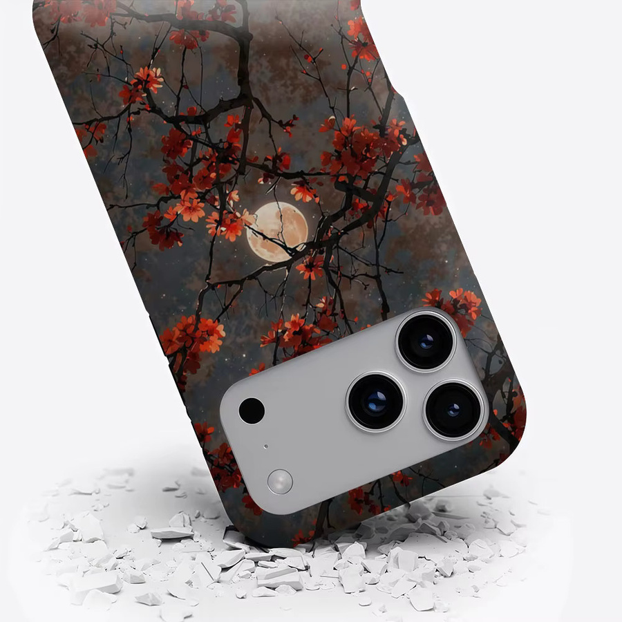 Aurbe Matte 2-in-1 MagSafe Hülle mit Schutzfilm für iPhone 17 16 Plus 17 Pro Max, Stoßfeste Hartschale, Mondlicht-Rot Kirschblütenzweige - Bild 3