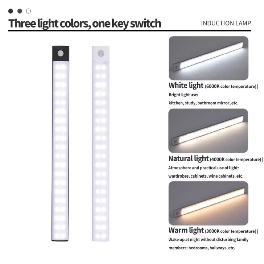CENSHION LED-Balkenlicht mit Bewegungsmelder, USB wiederaufladbare Schrankbeleuchtung in Weiß, warmweißes Nachtlicht für Küche und Möbel - Bild 5