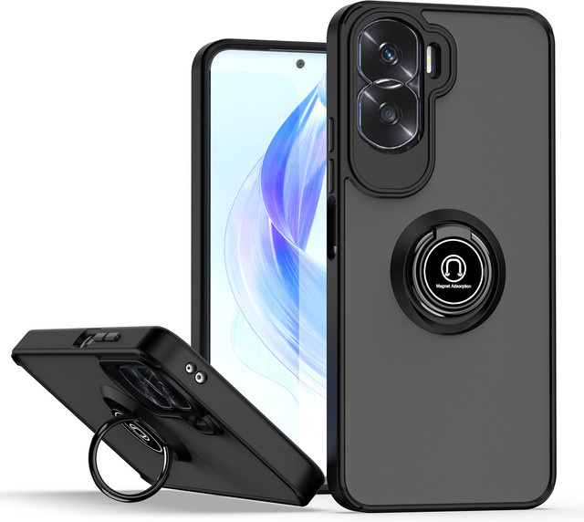 Stoßfeste Schutzhülle für Huawei Honor 90 Lite 5G mit Ring-Ständer und matter PC-Rückseite in Schwarz oder Grün - Bild 1