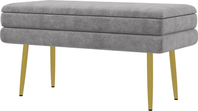 HOMCOM Bettbank mit verstecktem Stauraum in Grau mit Polsterung und Metallgestell, B/T/H: 79,5 x 37,5 x 43 cm - Bild 1