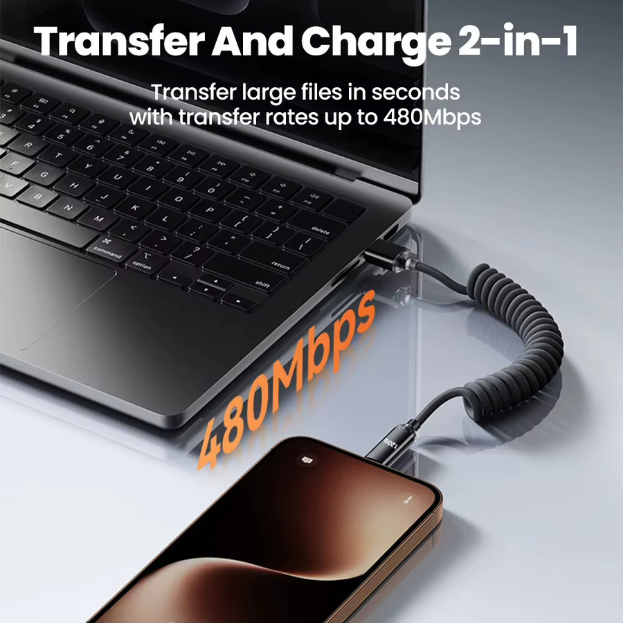 NNBILI 3er-Set USB-C auf USB-C Spiralkabel mit 120W Schnellladung in Schwarz und Grün - Bild 4