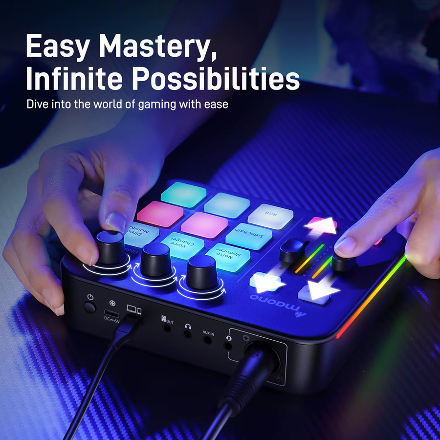 Maono G1 Neo Gaming Audio Mixer mit RGB Streaming, XLR Mikrofon Audio Interface für Podcast und Game Voice, Schwarz - Bild 4