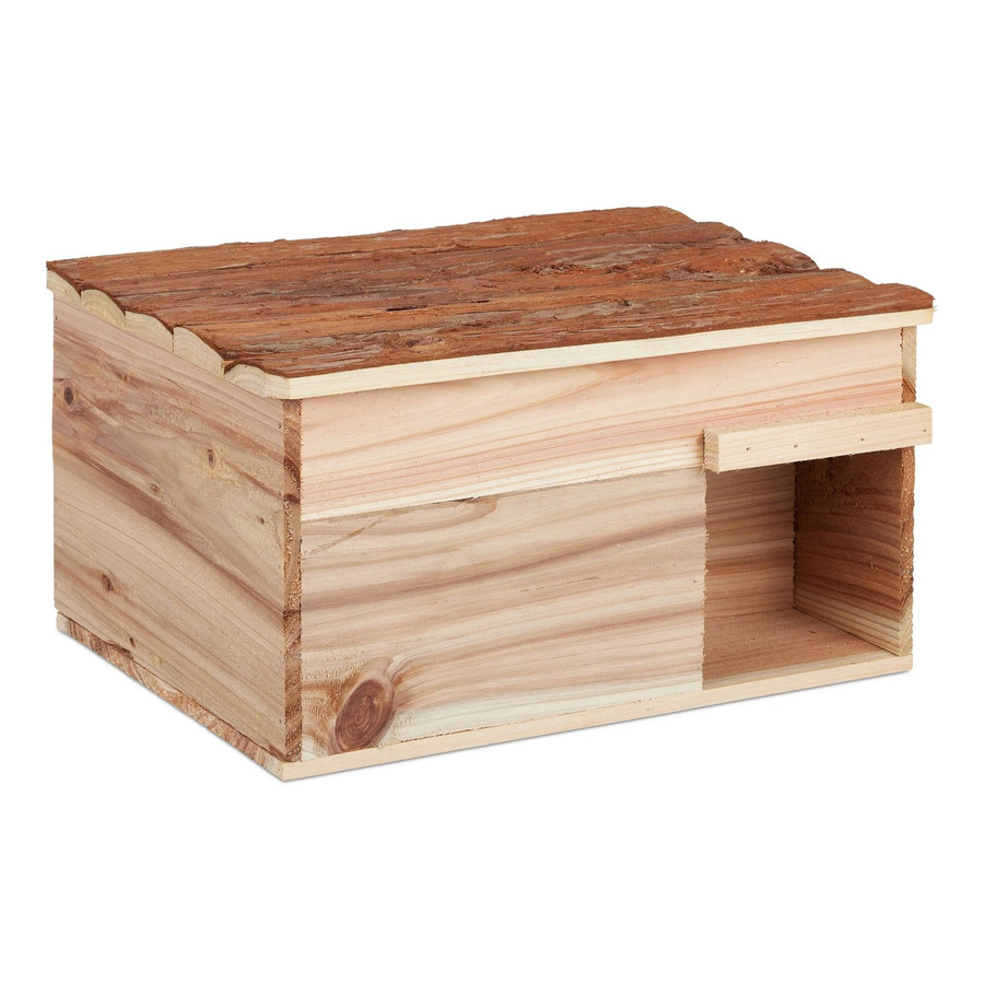 Relaxdays Igelhaus aus Holz in Natur Braun mit Boden und katzensicherer Klappfunktion, B/T/H: 40 x 21 x 30 cm - Bild 2