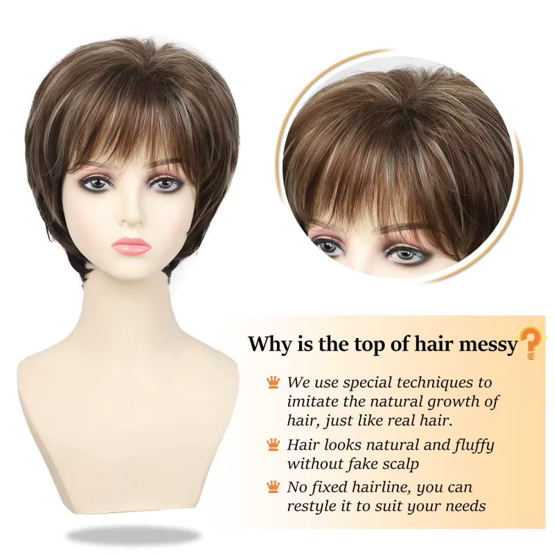 Suri Hair Perücke Damen, kurz, goldbraun blond, geschichtet, mit Pony - Bild 6