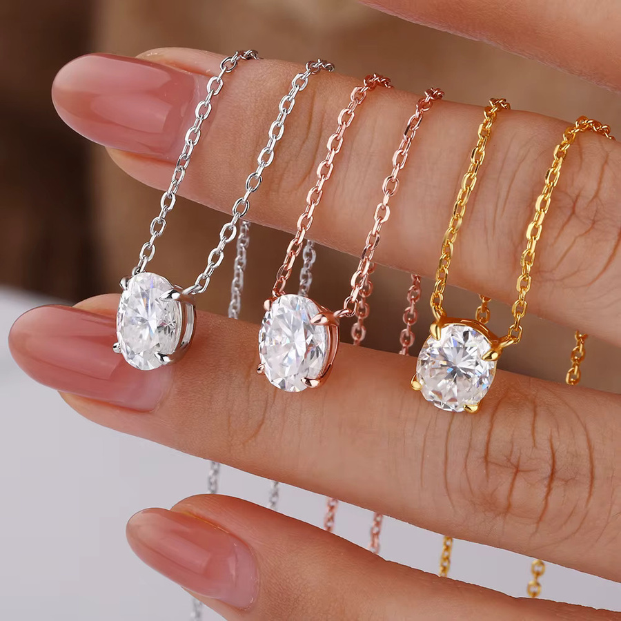 BXINY Anhänger Halskette, 925 Silber, Moissanit, Diamant, Damen - Bild 3
