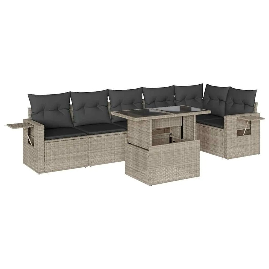 vidaXL 7-tlg. Garten-Sofagarnitur in L-Form aus Poly Rattan mit Kissen und Couchtisch, Anthrazit/Grau - Bild 2