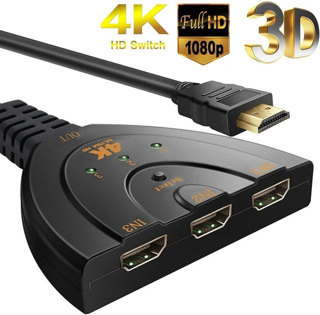 IPUMYNO HDMI KVM-Switch Splitter 4K UHD 3-Port Video-Switcher Hub in Schwarz - Bild 1