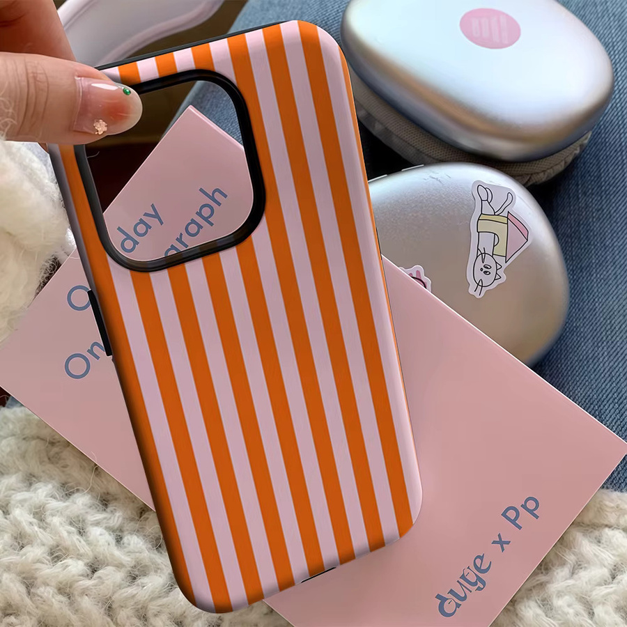 Handyhülle mit orange-rosa Streifen für iPhone 11 bis iPhone 17 Pro Max Plus mit doppelschichtiger Rückseite - Bild 4