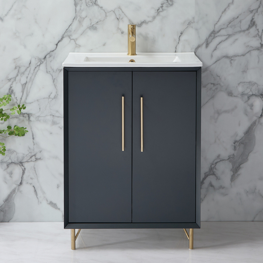 HudsonReed Waschtischunterschrank mit Waschbecken in Anthrazit und Soft-Close-Türen im modernen Design - Bild 1