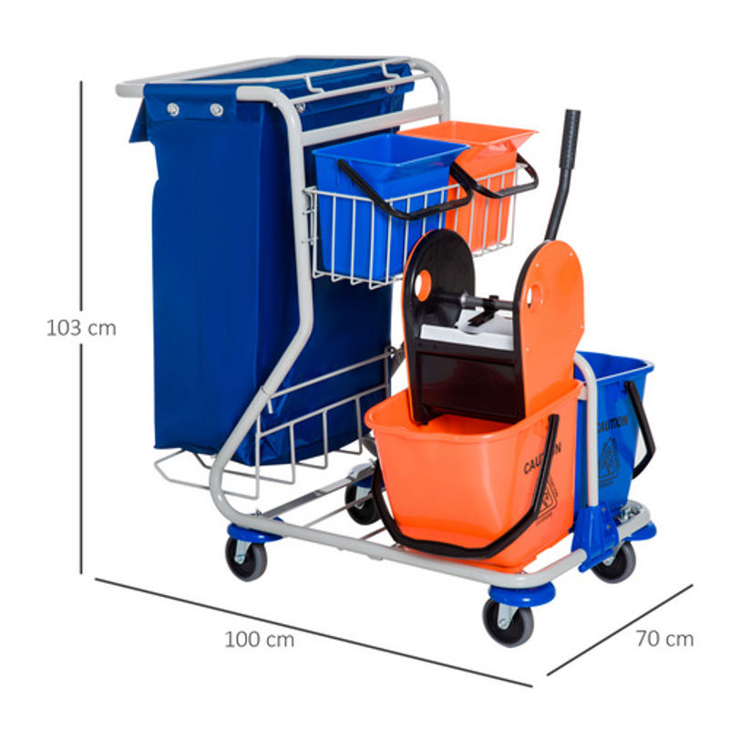HOMCOM Professioneller Reinigungswagen mit Moppressel und 4 Eimern, Blau Orange, B/H/T: 93 x 97 x 80 cm - Bild 5