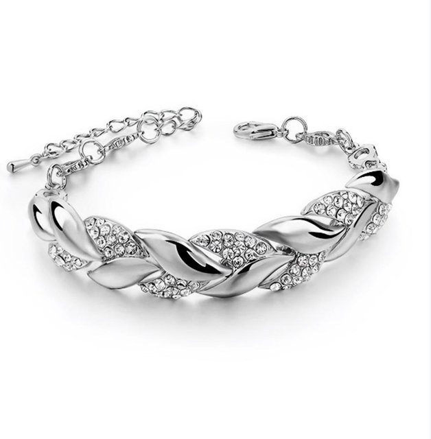 Armband, geflochtenes Blatt, Kristall, Silber, Messing, Damen, 19cm - Bild 1