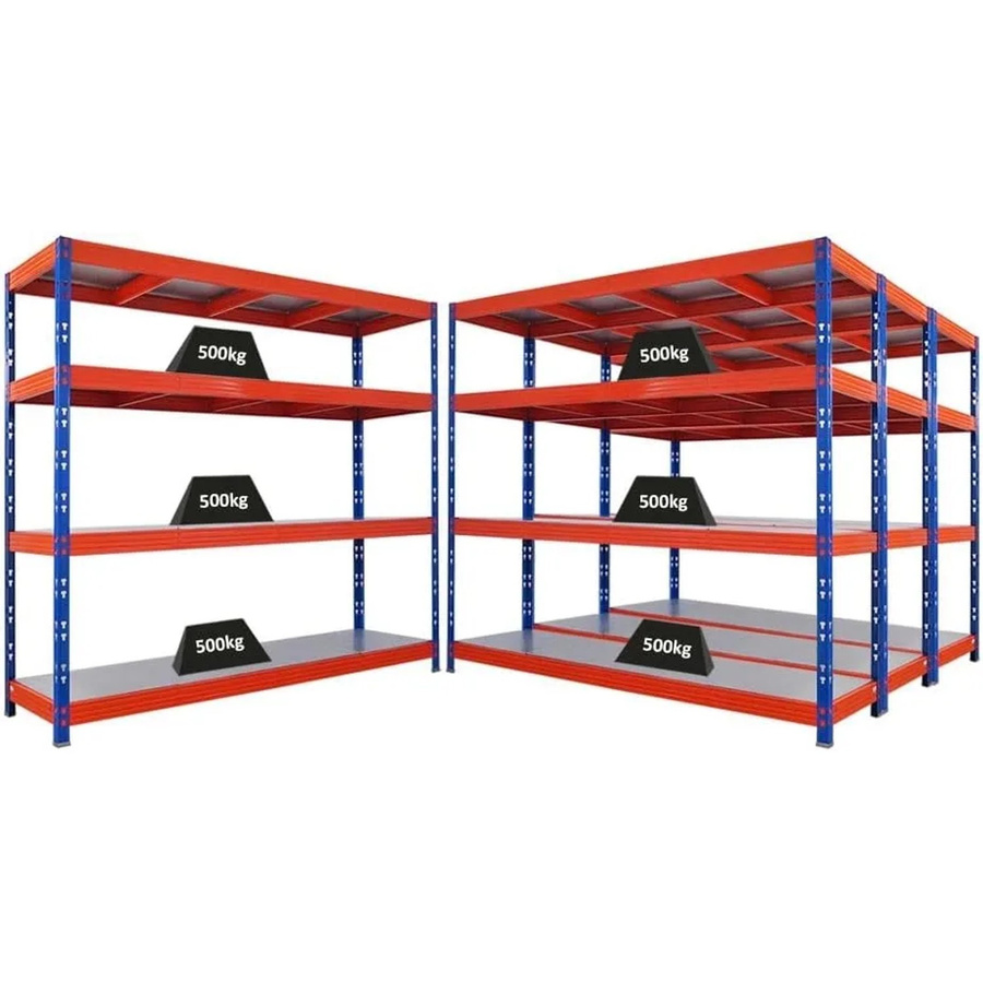 PROREGAL Rhino Profi Schwerlastregal Set mit 4 Stahlplatten-Ebenen, Blau/Orange, H x B x T: 180 x 200 x 60 cm - Bild 2