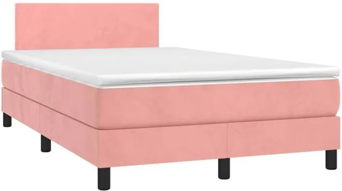 Vidaxl Boxspringbett mit Matratze und LED in Rosa und Weiß aus Samt, B/T/H: 190 x 120 x 88 cm - Bild 1
