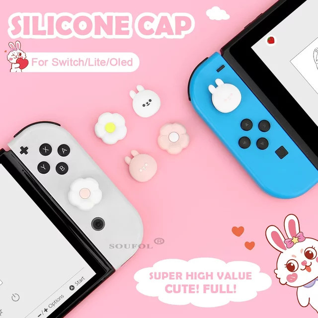 MBCHIPSTAR 4er-Set Silikon Joystick-Abdeckungen in Blumen-Design für Nintendo Switch OLED, Lite und Joycon Controller - Bild 1