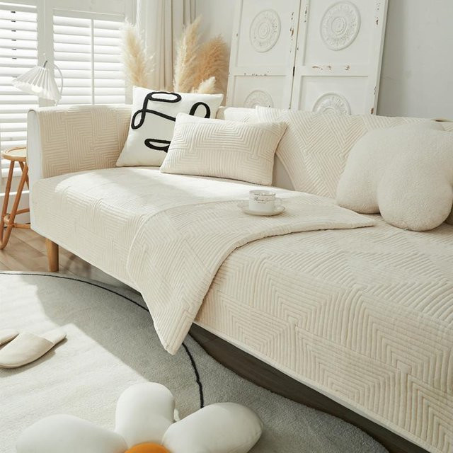 Universal Sofabezug aus Chenille mit Stickerei in Weiß, Couchbezug für das Wohnzimmer, B/B: 70 x 70 cm - Bild 1