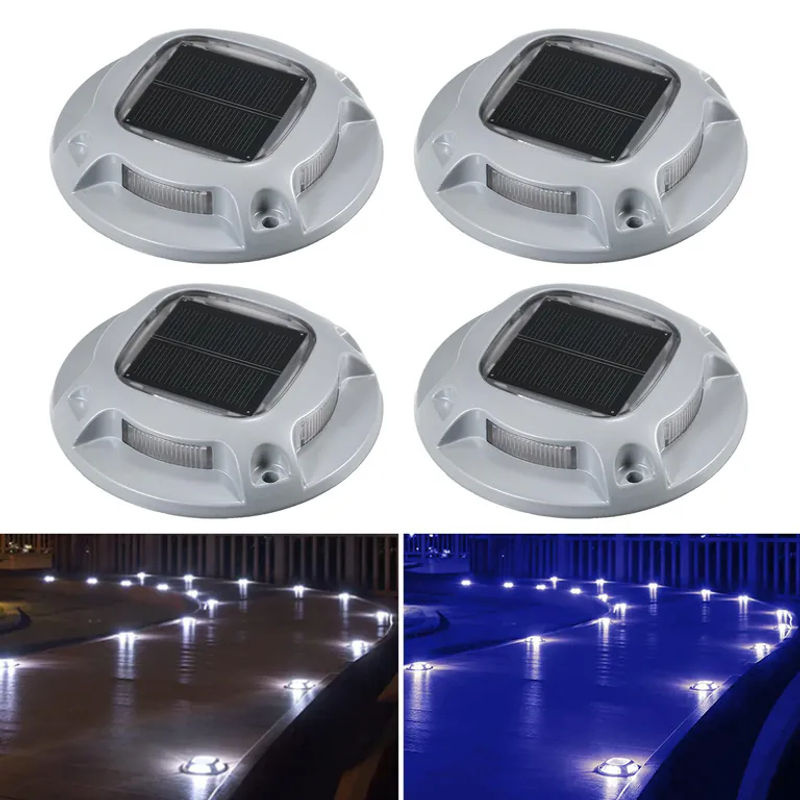 TOMTOP JMS 4er Set Solar Bodenleuchten mit 8 LEDs, IP68 Wasserdicht, Silber, Aluminiumlegierung für Außenbereich und Auffahrt - Bild 10
