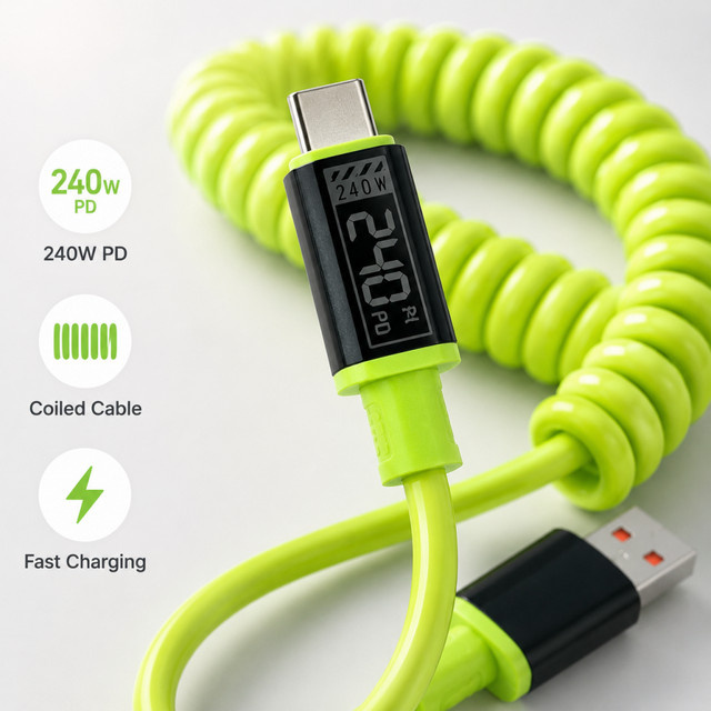 240W PD Silikon Schnellladekabel Typ C zu C und A zu C in Grün für iPhone, Huawei, Xiaomi und Samsung - Bild 1