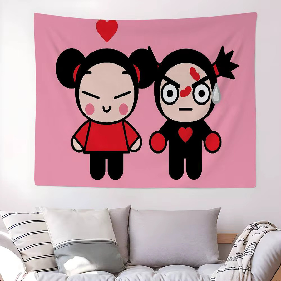 Potdemiel Anime Wandteppich Pucca und Garu in Pink für Wohnzimmer und Schlafzimmer - Bild 2