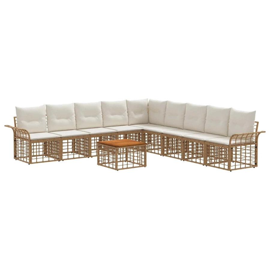 vidaXL Outdoor-Sofagarnitur 10-teilig in L-Form mit Polsterung und Kissen, Natur und Cremeweiß, wetterfestes Polyester und pulverbeschichteter Stahl - Bild 2