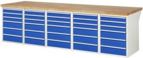 Rau Werkbank 7515A6 mit 30 Schubladen in Blau, B/T/H: 300 x 90 x 84 cm - Bild 1