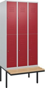 C+P Doppelstock-Spind Classic PLUS Sitzbank mit 3 Abteilen, Buche-Hartholz und Zylinderschloss, B/T/H: 212 x 90 x 81,5 cm - Bild 1