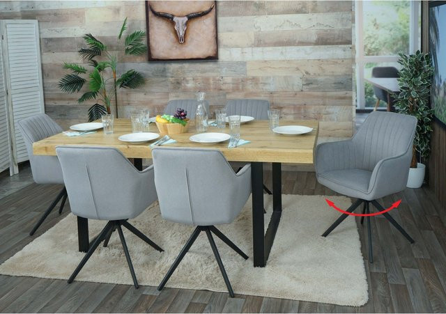 6er-Set MCW Esszimmerstühle L79 mit Armlehnen, drehbar, hellgrau Stoff/Textil - Bild 1