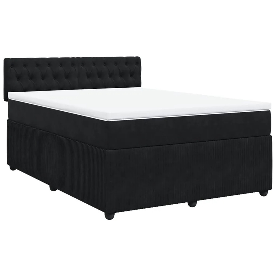 vidaXL Boxspringbett mit Matratze in Schwarz aus Samt, Hybrid-Bett mit Taschenfederkern, B/T: 140 x 200 cm - Bild 2