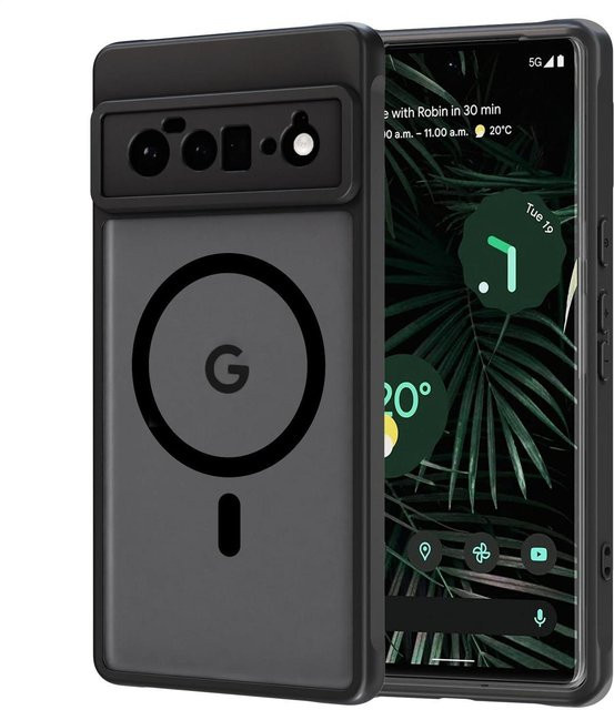 Stoßfeste matte Schutzhülle für Google Pixel 6, Pixel 6 Pro und Pixel 6A mit magnetischem kabellosem Ladecase in Schwarz oder Transparent - Bild 1