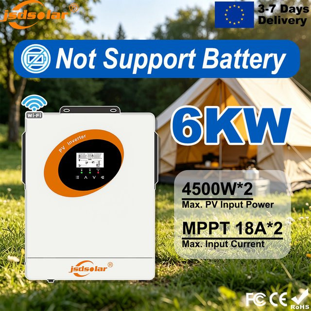 jsdsolar Hybrid-Wechselrichter 6KW mit 2x 4500W MPPT, PV-Eingang 60-450VDC, Reine Sinuswelle, Weiß, mit WIFI-Unterstützung - Bild 1
