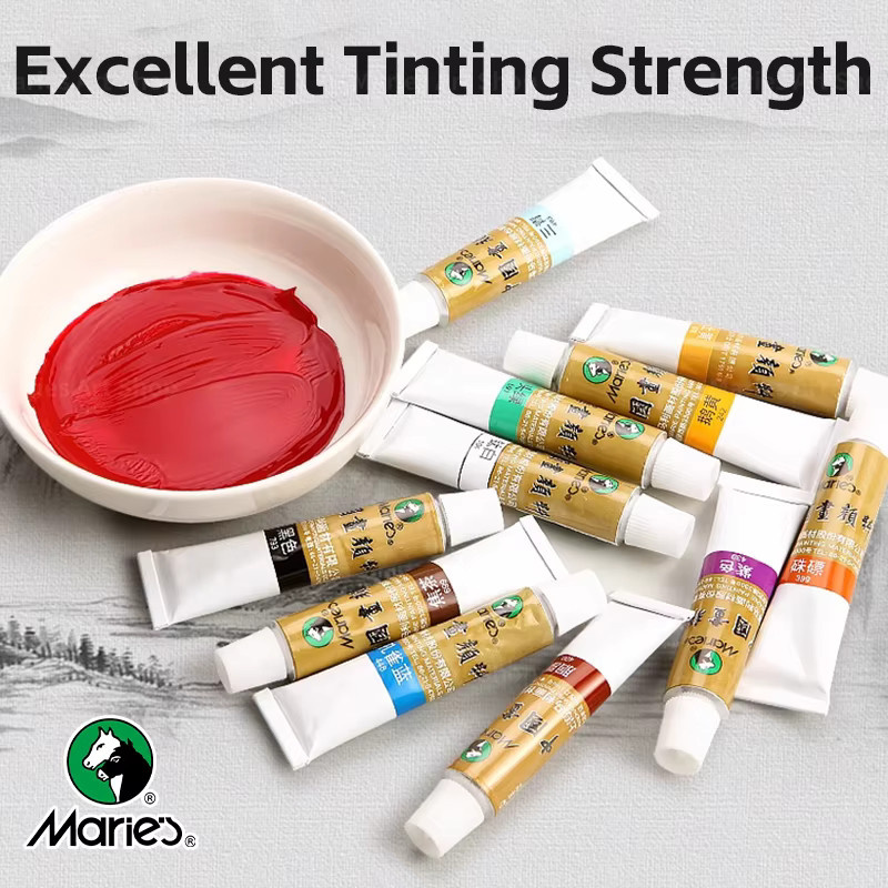 Marie 5-teiliges Pigment-Set mit chinesischen Farben in Multicolour und Braun, 12 ml pro Flasche, ideal für Landschafts-, Figuren-, Tintenwäsche- sowie Vogel- und Blumenmalerei - Bild 2
