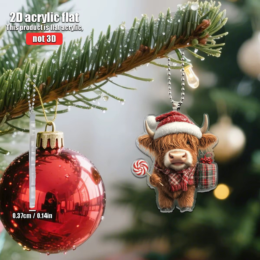 Weihnachtsbaum-Anhänger aus Acryl mit Kuh-Motiv und Weihnachtsmütze für die Dekoration von Zuhause oder Auto - Bild 3